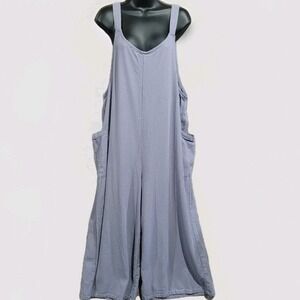 Hunter & Brown Linen Blend Wide Leg Crop Jumpsuit XL Gray Lagenlook Minimalist